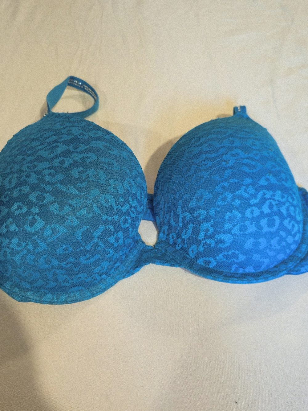 PINK Victoria's Secret Teal Lace Leopard-Print Push-Up Bra